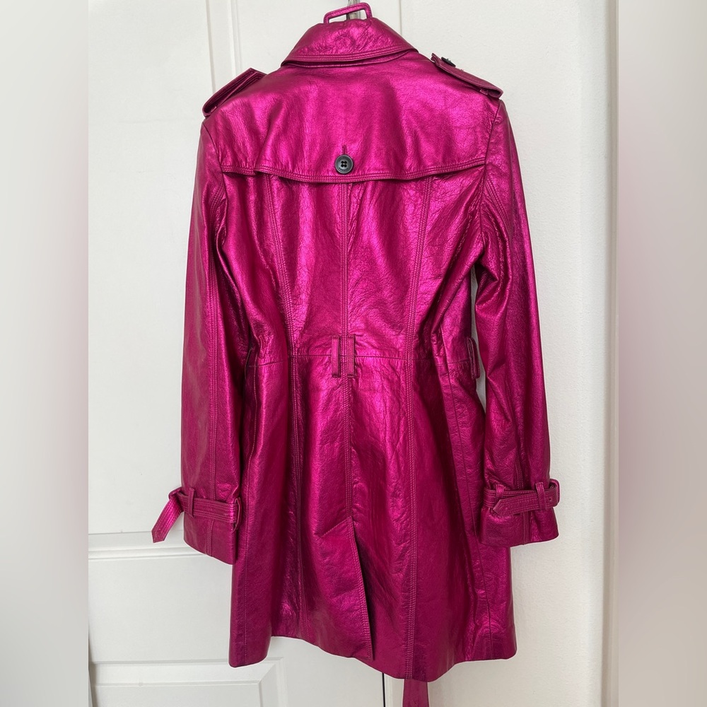 Burberry Fuchsia Metallic Pink Leather Trench Coat Size:US 8(runs small) - Picture 4 of 10